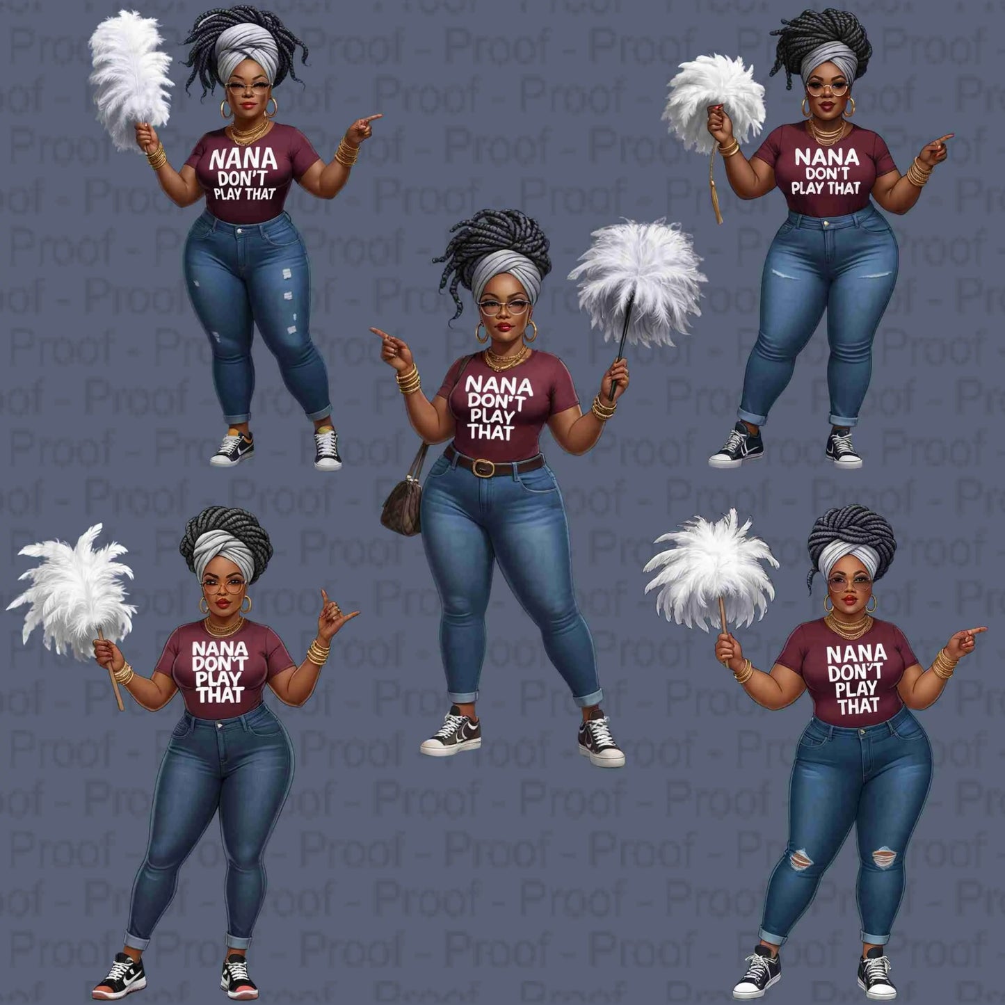 Curvy Nana PNG Bundle | “Nana Don’t Play That” Transparent Clipart for Sublimation | 5 High-Res PNGs for Shirts, Mugs, Tote Bags & More Digital File Style-Junction Custom Designs & Prints