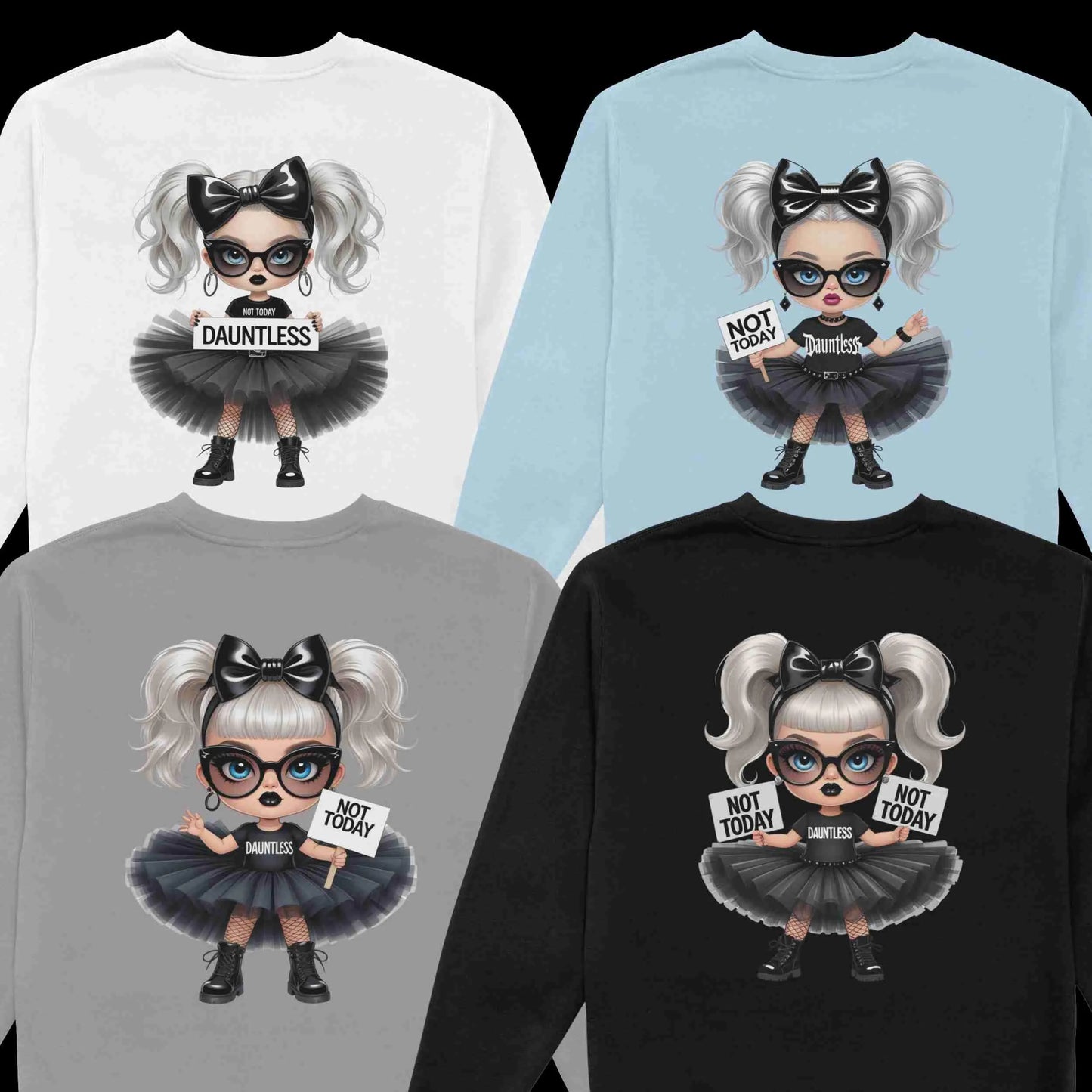 Goth Girl Clipart PNG Bundle | “Not Today" "Dauntless” | 5 Transparent High-Res PNGs for Sublimation, T-Shirts, Mugs, Wall Art & More Digital File Style-Junction Custom Designs & Prints