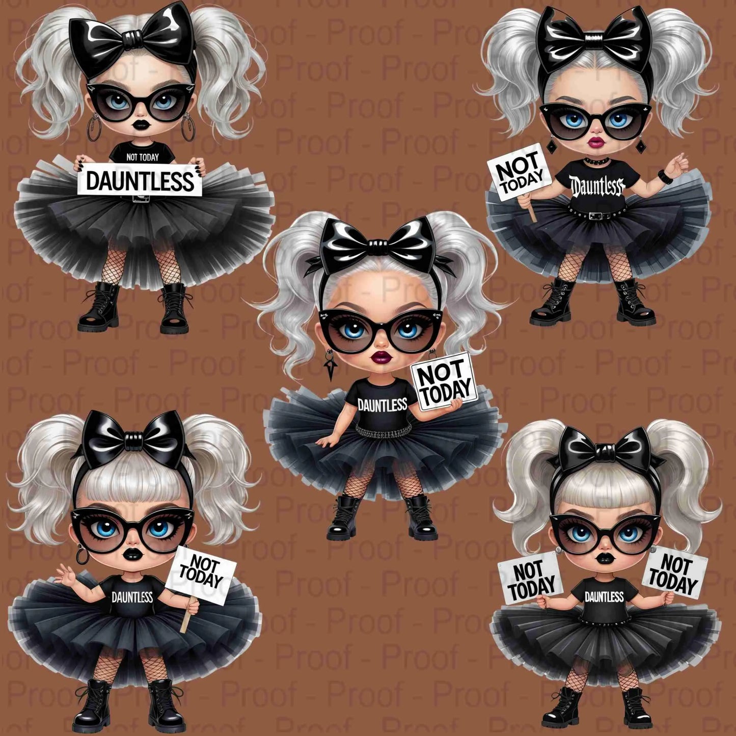 Goth Girl Clipart PNG Bundle | “Not Today" "Dauntless” | 5 Transparent High-Res PNGs for Sublimation, T-Shirts, Mugs, Wall Art & More Digital File Style-Junction Custom Designs & Prints