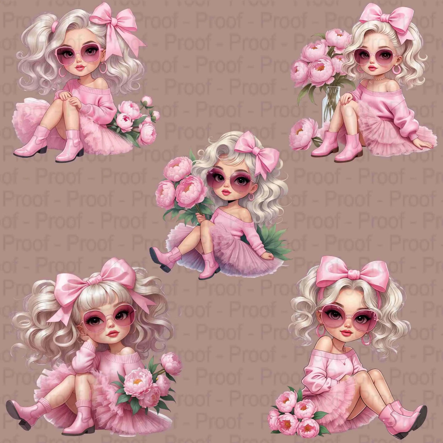 Blush Pink Chic Girl PNG Bundle | 5 High-Res Transparent Clipart Files for Sublimation on T-Shirts, Mugs, Tote Bags & More Digital File Style-Junction Custom Designs & Prints