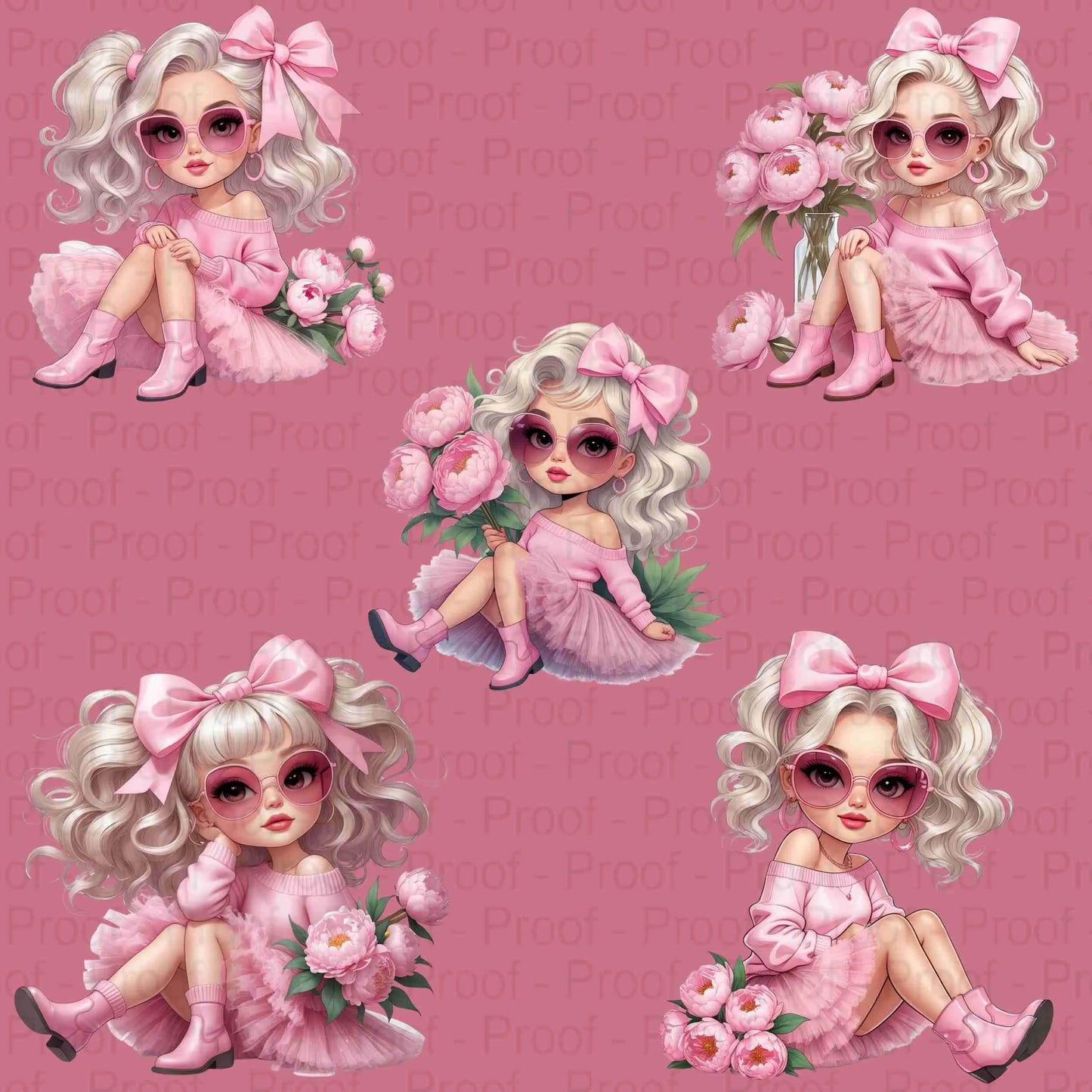 Blush Pink Chic Girl PNG Bundle | 5 High-Res Transparent Clipart Files for Sublimation on T-Shirts, Mugs, Tote Bags & More Digital File Style-Junction Custom Designs & Prints