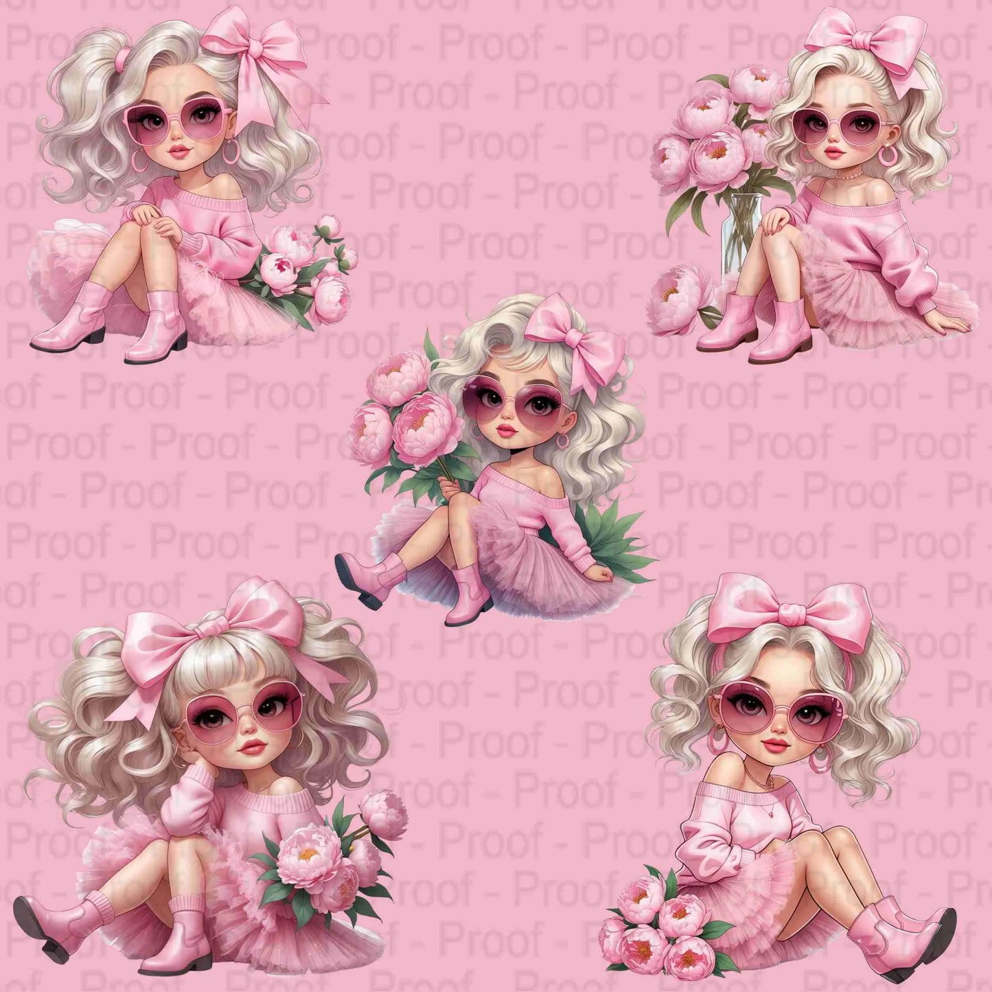 Blush Pink Chic Girl PNG Bundle | 5 High-Res Transparent Clipart Files for Sublimation on T-Shirts, Mugs, Tote Bags & More Digital File Style-Junction Custom Designs & Prints