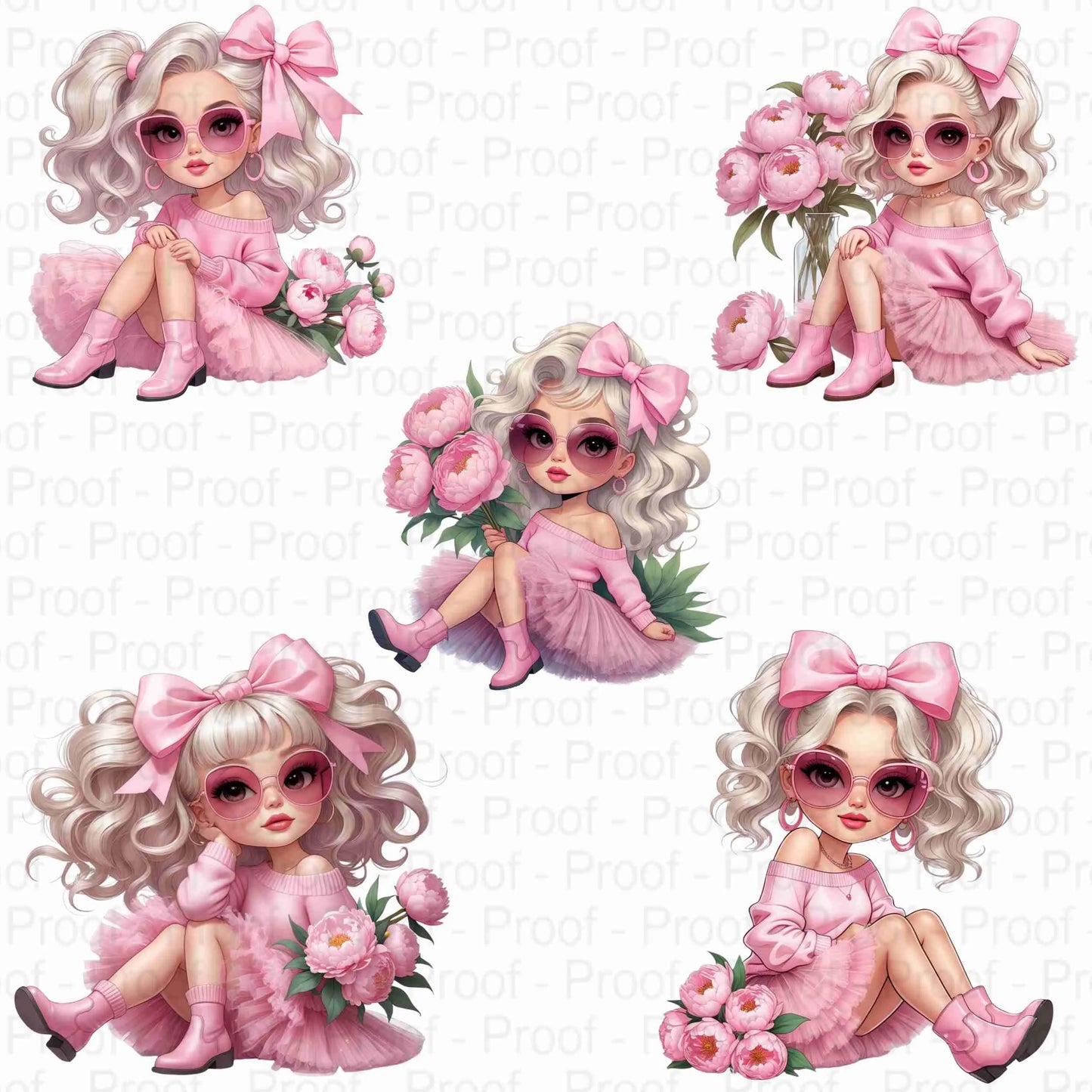 Blush Pink Chic Girl PNG Bundle | 5 High-Res Transparent Clipart Files for Sublimation on T-Shirts, Mugs, Tote Bags & More Digital File Style-Junction Custom Designs & Prints