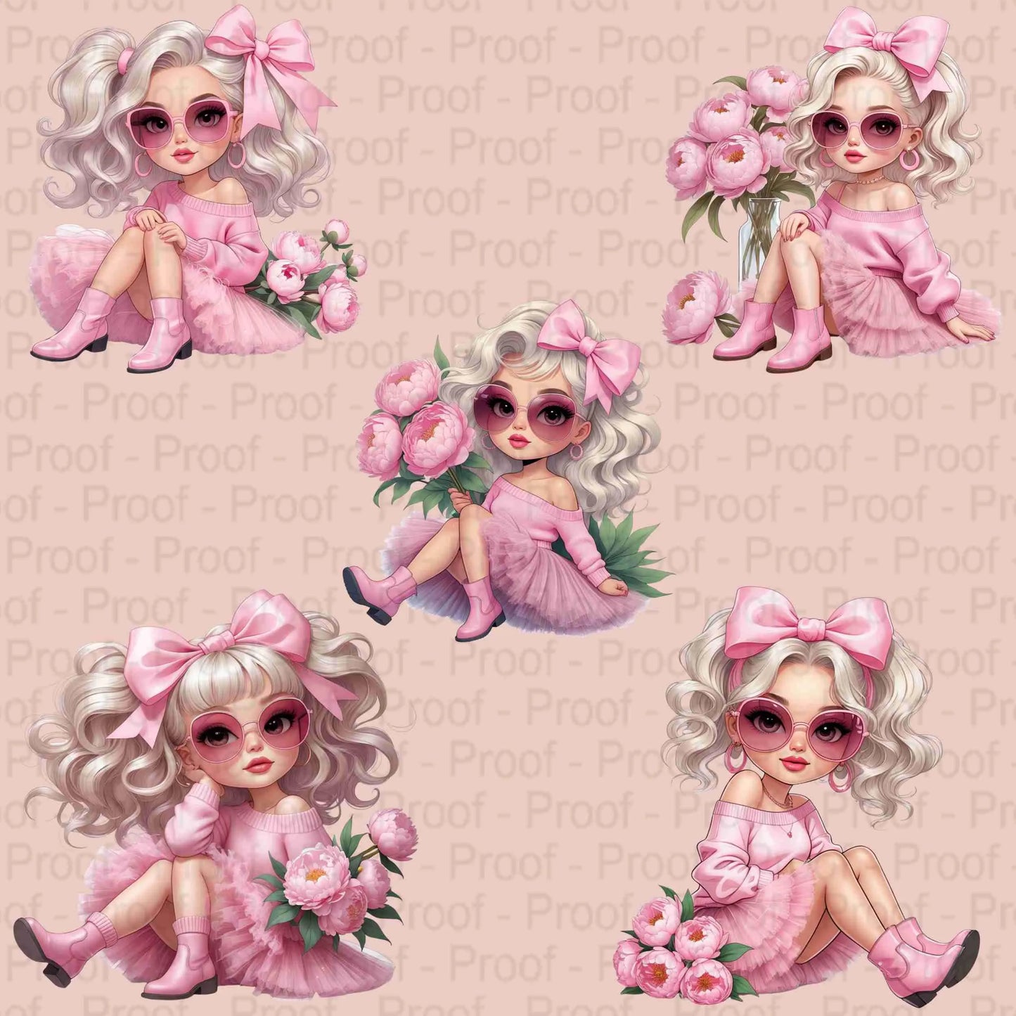 Blush Pink Chic Girl PNG Bundle | 5 High-Res Transparent Clipart Files for Sublimation on T-Shirts, Mugs, Tote Bags & More Digital File Style-Junction Custom Designs & Prints