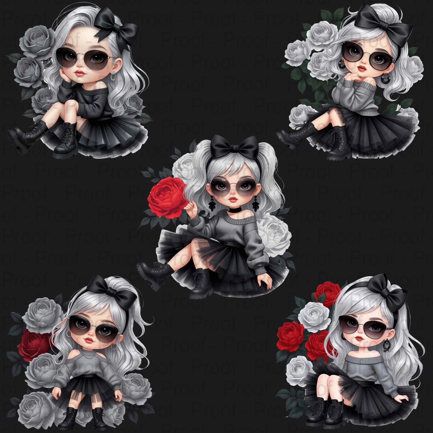 Monochrome Queen PNG Bundle | 5 Grayscale Fashion Girl Clipart Files | High-Res Transparent PNG for Sublimation, Mugs, Apparel & More Digital File Style-Junction Custom Designs & Prints