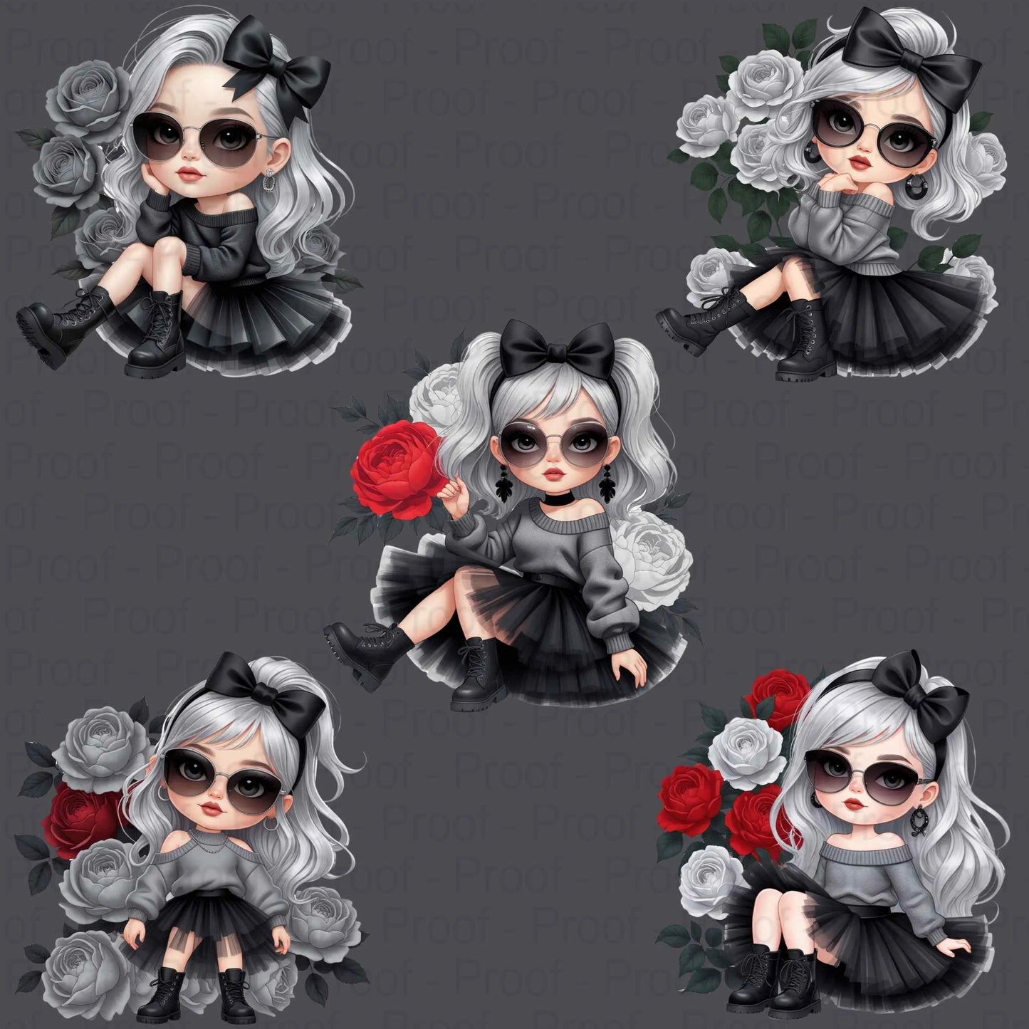 Monochrome Queen PNG Bundle | 5 Grayscale Fashion Girl Clipart Files | High-Res Transparent PNG for Sublimation, Mugs, Apparel & More Digital File Style-Junction Custom Designs & Prints