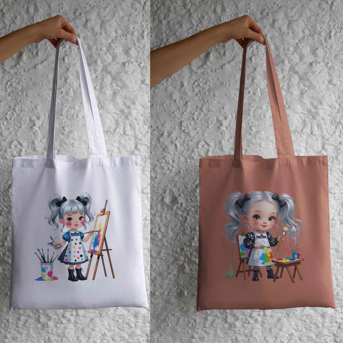 Mini Artist Girl PNG Bundle – 5 Whimsical Clipart Illustrations for Sublimation, Transparent High-Res PNGs for T-Shirts & Crafts Digital File Style-Junction Custom Designs & Prints