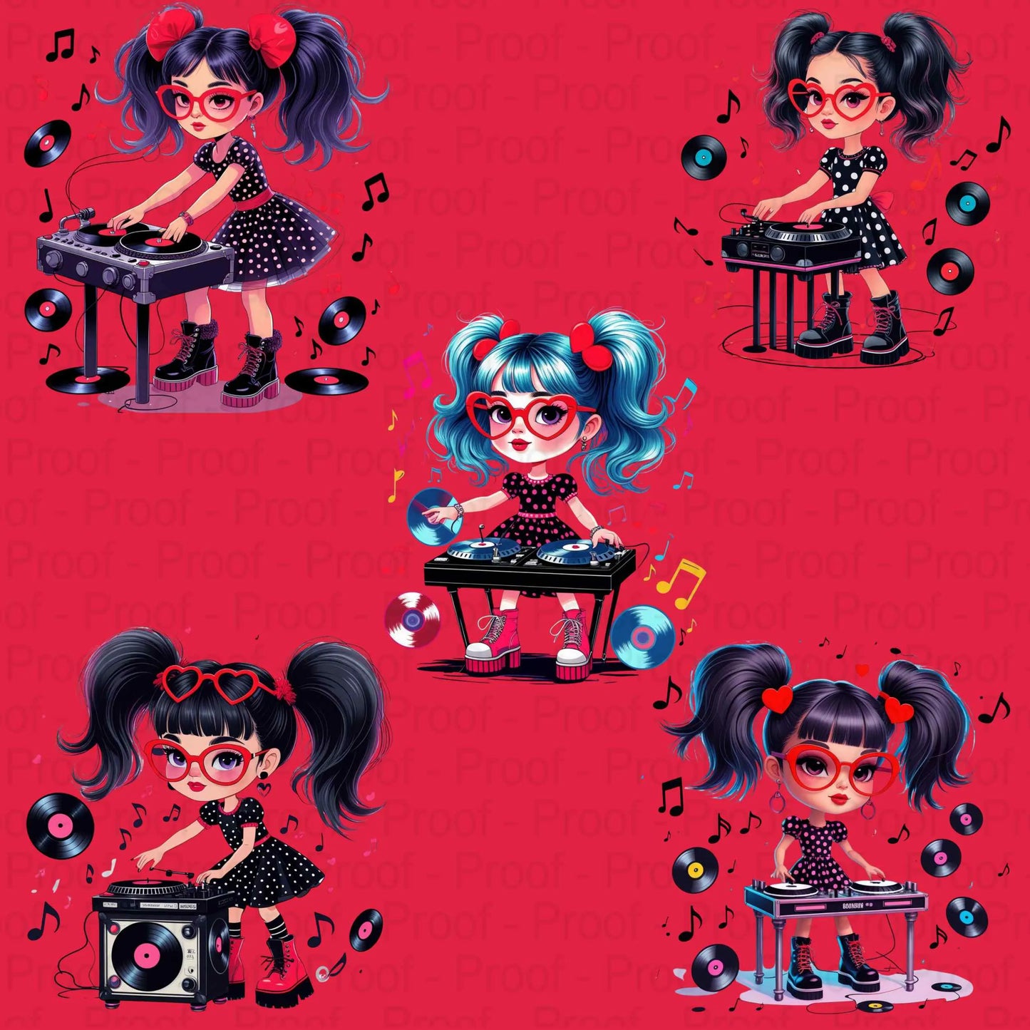 Retro DJ Girl PNG Bundle – 5 High-Res Transparent Clipart Files for Sublimation on Shirts, Mugs, Stickers, Tote Bags & Crafts Digital File Style-Junction Custom Designs & Prints