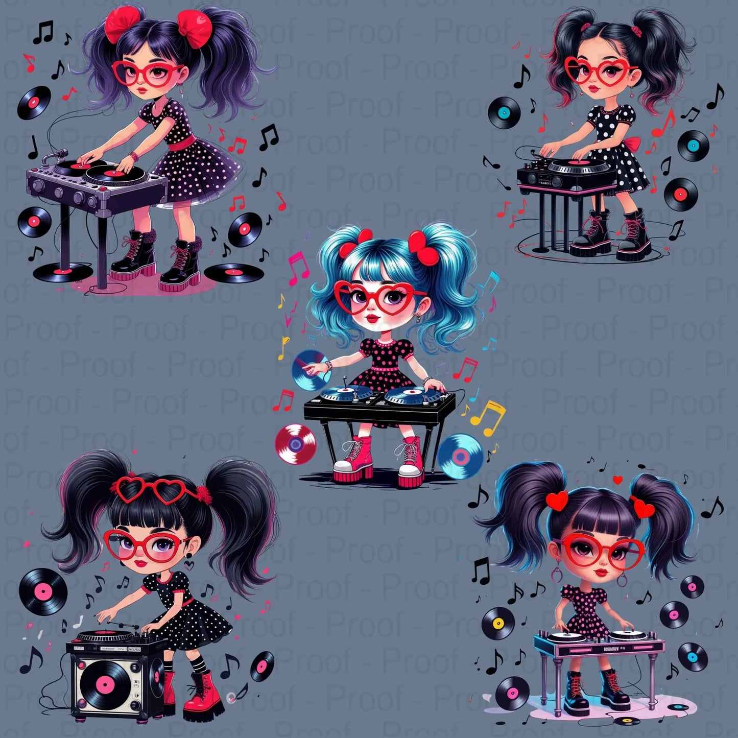Retro DJ Girl PNG Bundle – 5 High-Res Transparent Clipart Files for Sublimation on Shirts, Mugs, Stickers, Tote Bags & Crafts Digital File Style-Junction Custom Designs & Prints