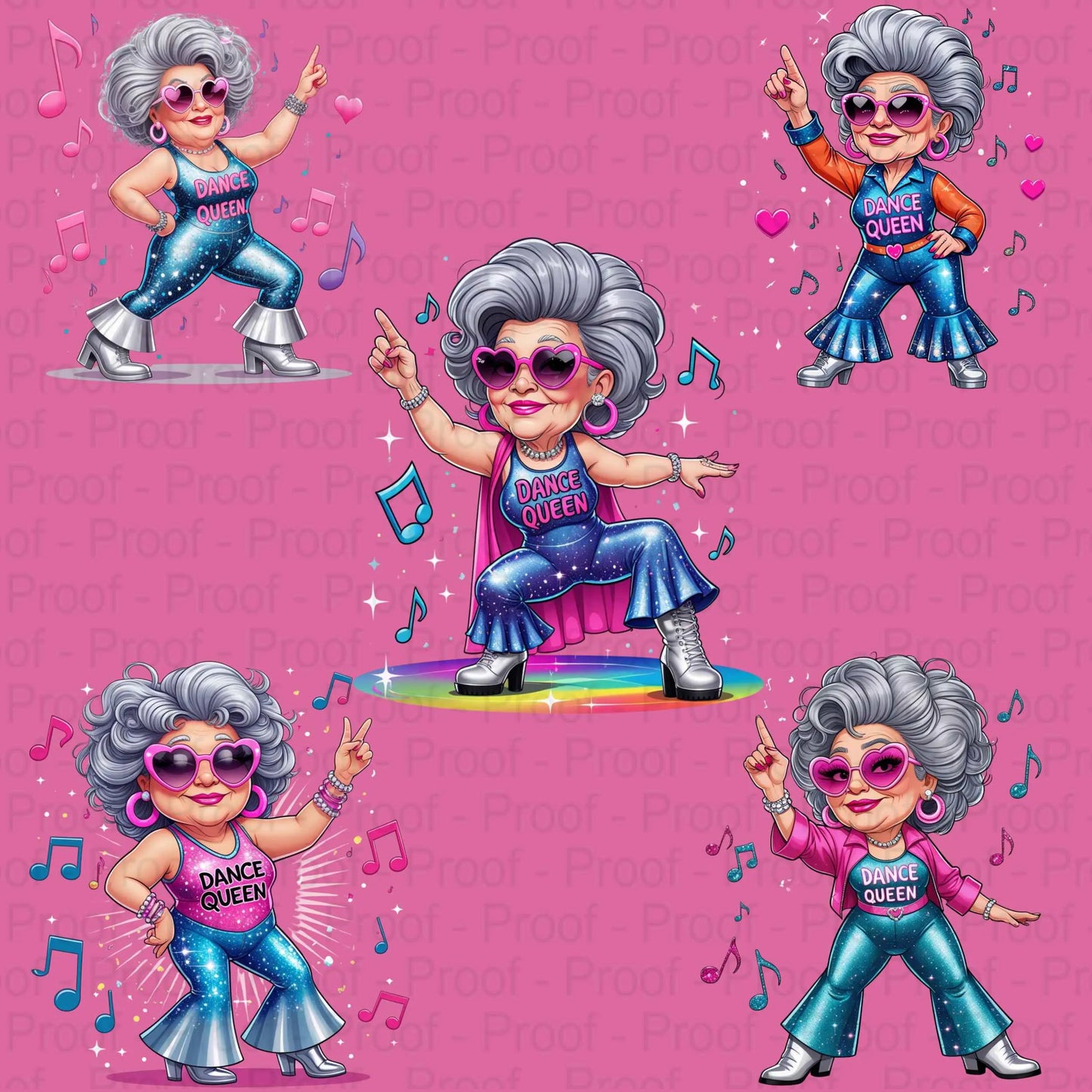 Disco Dancing Grandma PNG Bundle | 5 Sparkly Dance Queen Clipart Files | High-Res Transparent PNG for Sublimation T-Shirts & Mugs Digital File Style-Junction Custom Designs & Prints