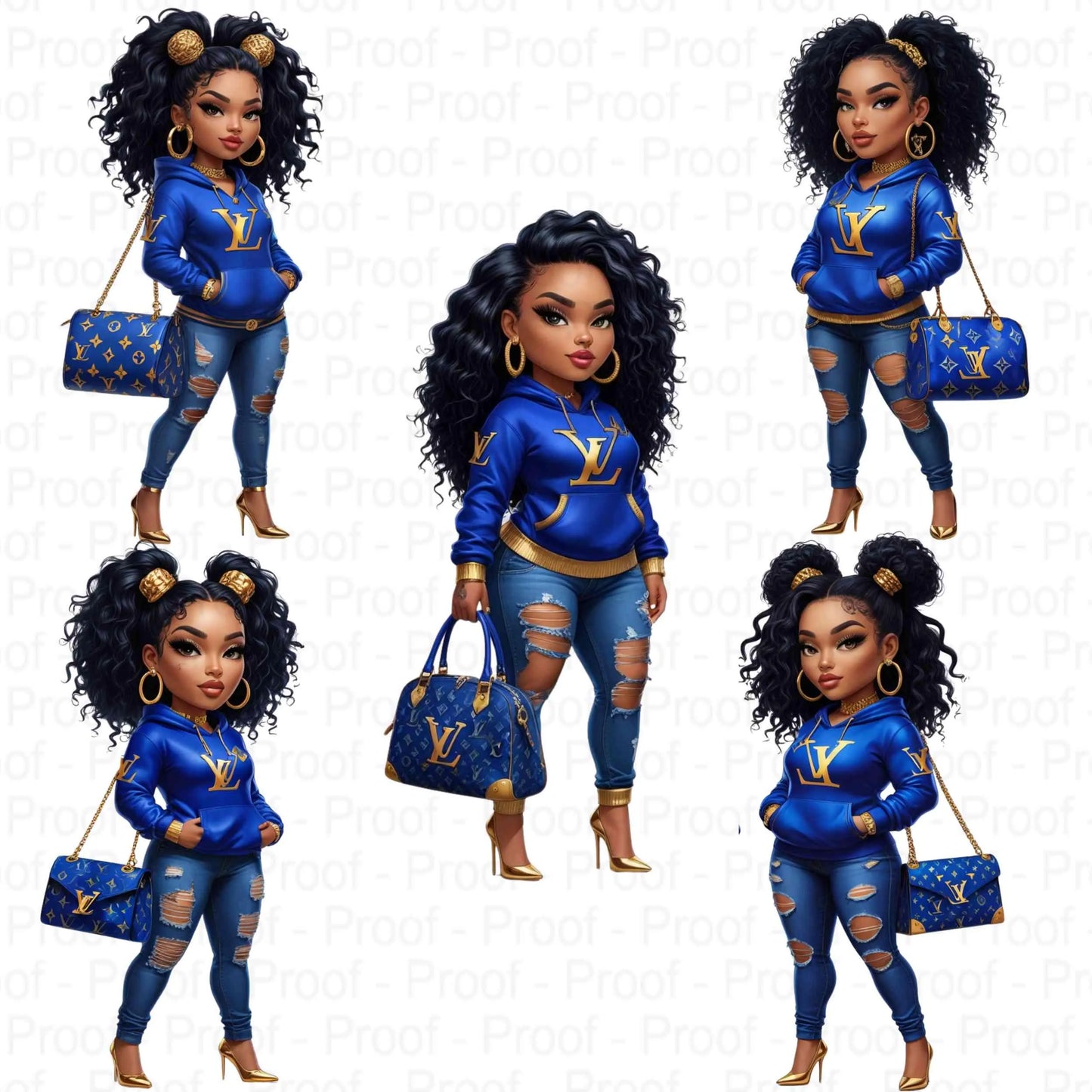 Royal Blue Fashion Girl PNG Bundle | High-Res 300 DPI Transparent Clipart for Sublimation T-Shirts, Mugs, Tote Bags, Stickers & More Digital File Style-Junction Custom Designs & Prints