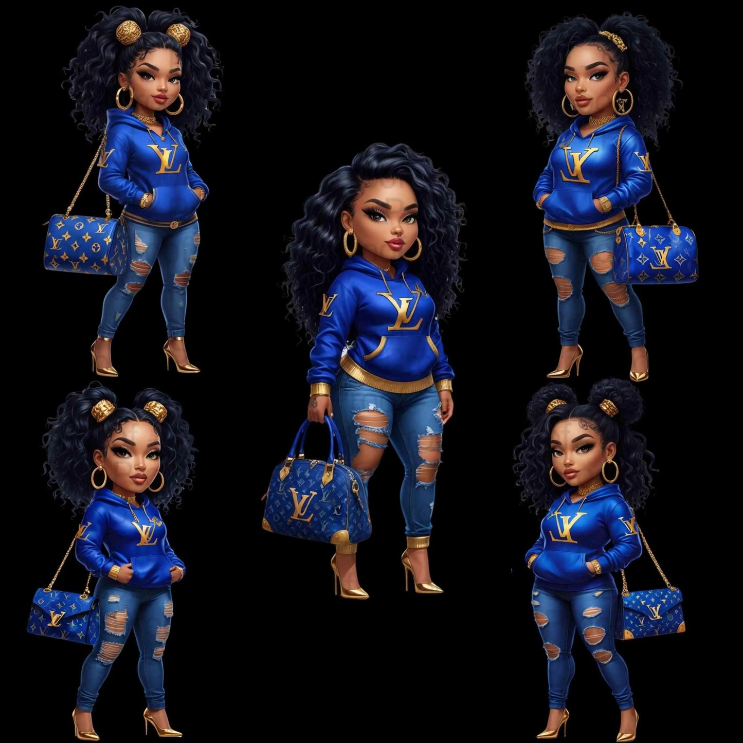 Royal Blue Fashion Girl PNG Bundle | High-Res 300 DPI Transparent Clipart for Sublimation T-Shirts, Mugs, Tote Bags, Stickers & More Digital File Style-Junction Custom Designs & Prints