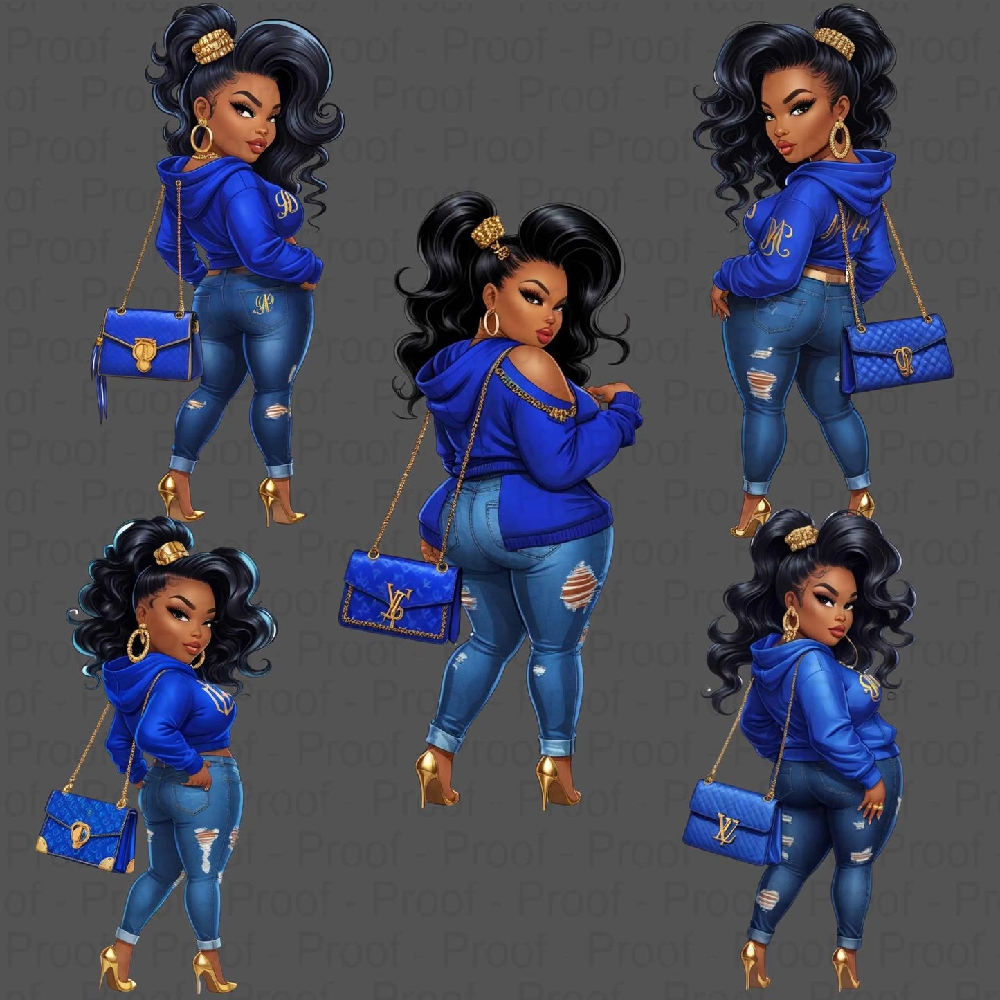 Thick Sassy Sistas PNG Bundle | High-Res Royal Blue Fashion Clipart for Sublimation, Transparent Files for T-Shirts, Mugs & More Digital File Style-Junction Custom Designs & Prints