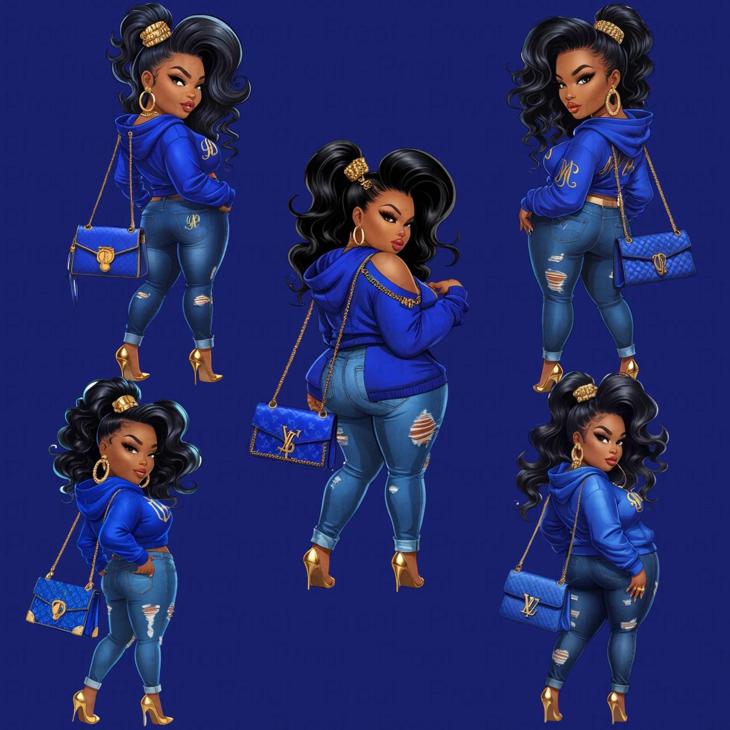 Thick Sassy Sistas PNG Bundle | High-Res Royal Blue Fashion Clipart for Sublimation, Transparent Files for T-Shirts, Mugs & More Digital File Style-Junction Custom Designs & Prints