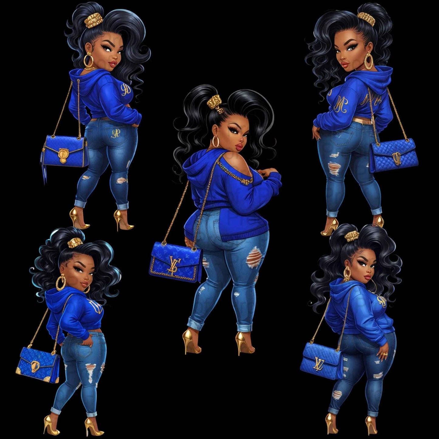 Thick Sassy Sistas PNG Bundle | High-Res Royal Blue Fashion Clipart for Sublimation, Transparent Files for T-Shirts, Mugs & More Digital File Style-Junction Custom Designs & Prints