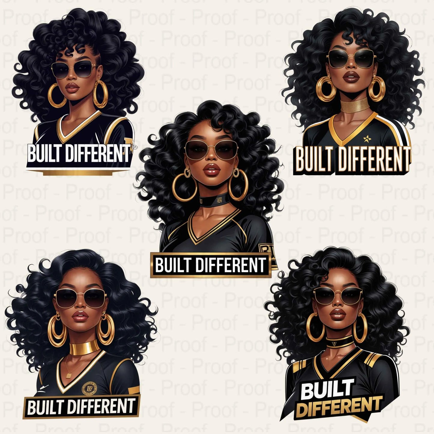 Built Different Black Queen PNG Bundle | 5 High-Res Transparent Clipart Files for Sublimation T-Shirts, Hoodies, Mugs, Tote Bags & More Digital File Style-Junction Custom Designs & Prints