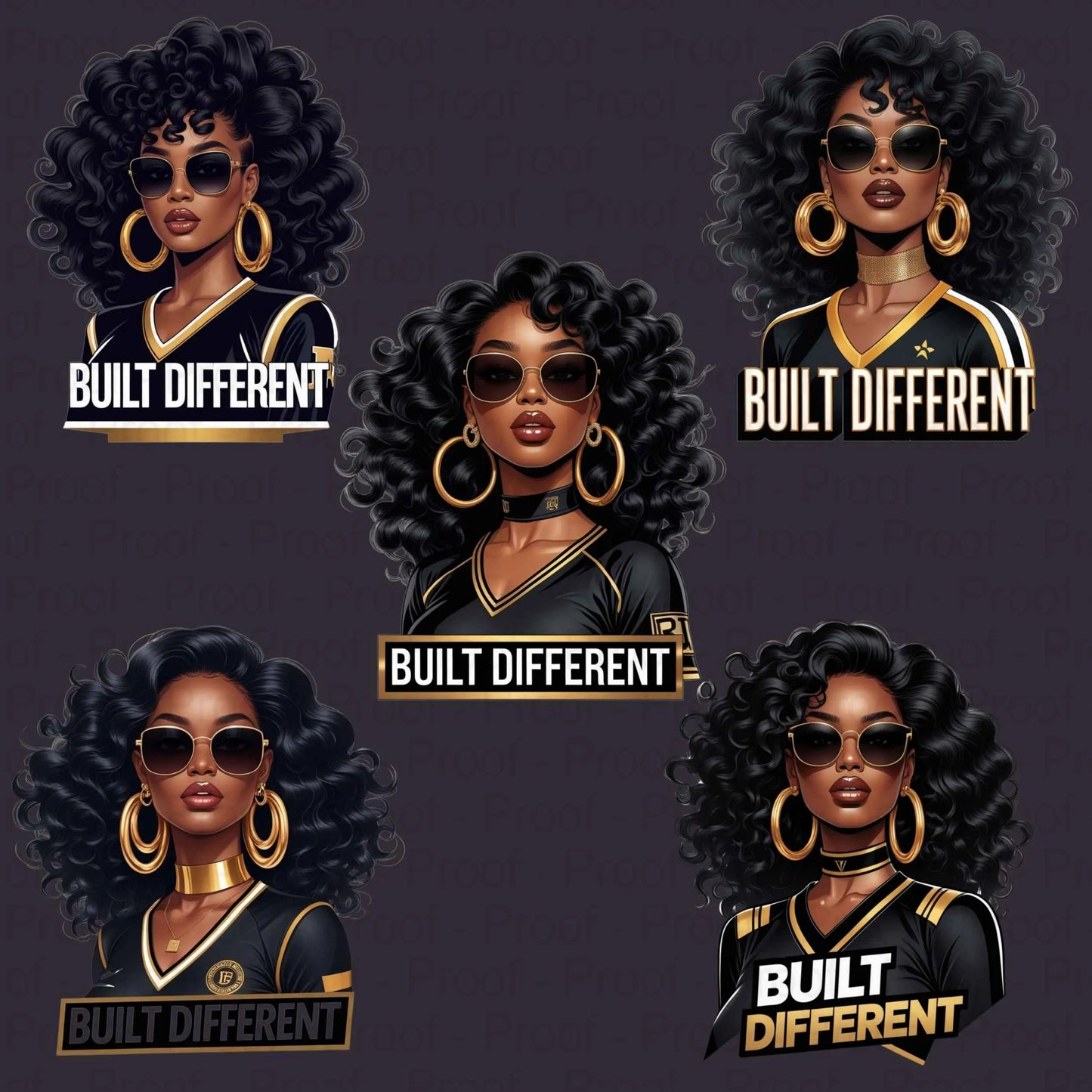 Built Different Black Queen PNG Bundle | 5 High-Res Transparent Clipart Files for Sublimation T-Shirts, Hoodies, Mugs, Tote Bags & More Digital File Style-Junction Custom Designs & Prints
