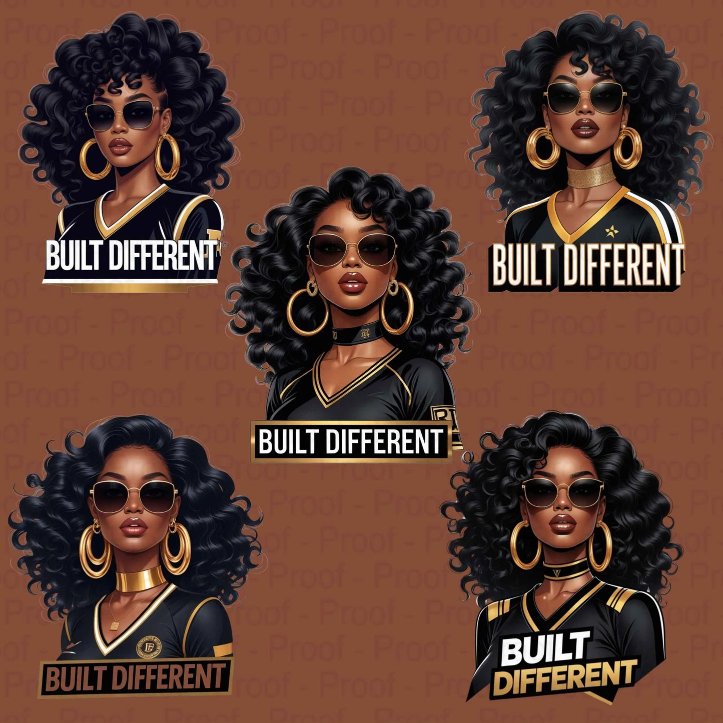 Built Different Black Queen PNG Bundle | 5 High-Res Transparent Clipart Files for Sublimation T-Shirts, Hoodies, Mugs, Tote Bags & More Digital File Style-Junction Custom Designs & Prints