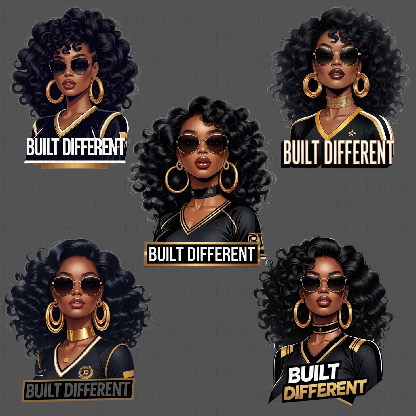 Built Different Black Queen PNG Bundle | 5 High-Res Transparent Clipart Files for Sublimation T-Shirts, Hoodies, Mugs, Tote Bags & More Digital File Style-Junction Custom Designs & Prints