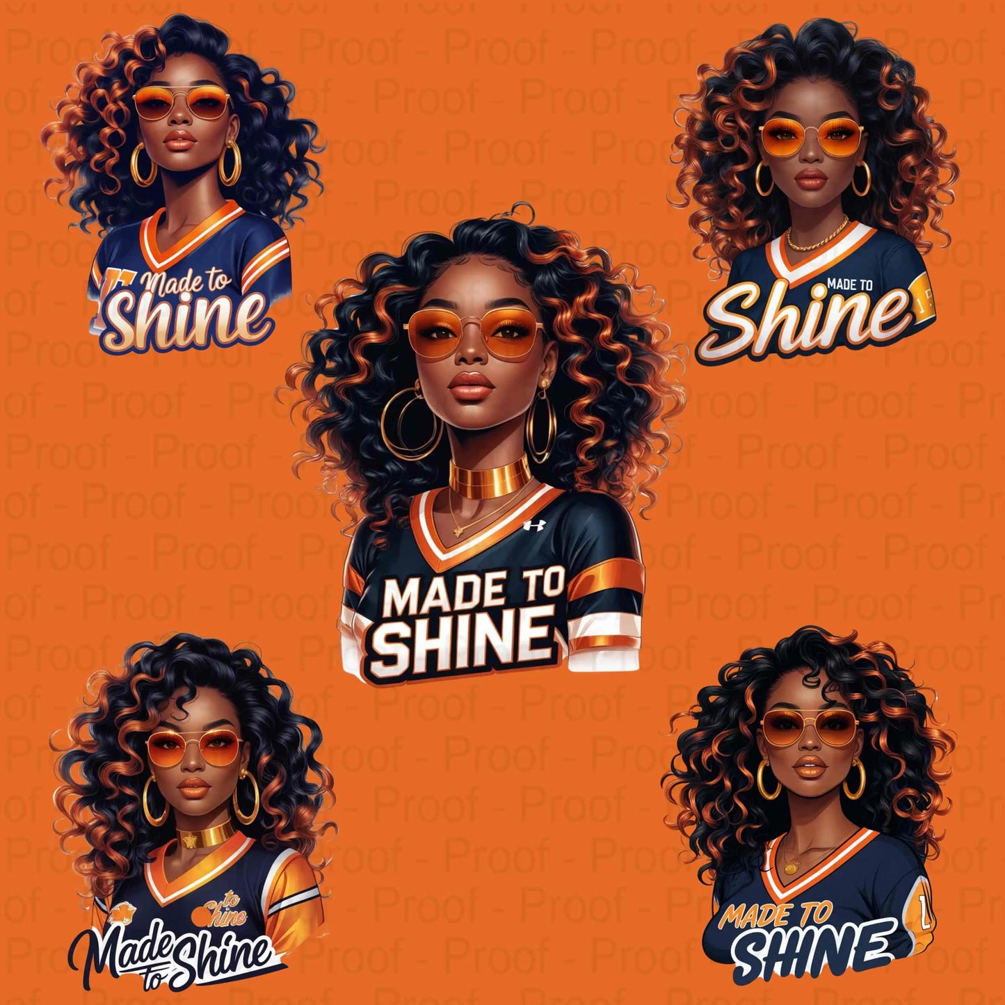 Made to Shine PNG Bundle | 5 Burnt Orange & Gold Afro Queen Clipart Files | High-Res Transparent PNG for Sublimation T-Shirts, Mugs More Digital File Style-Junction Custom Designs & Prints