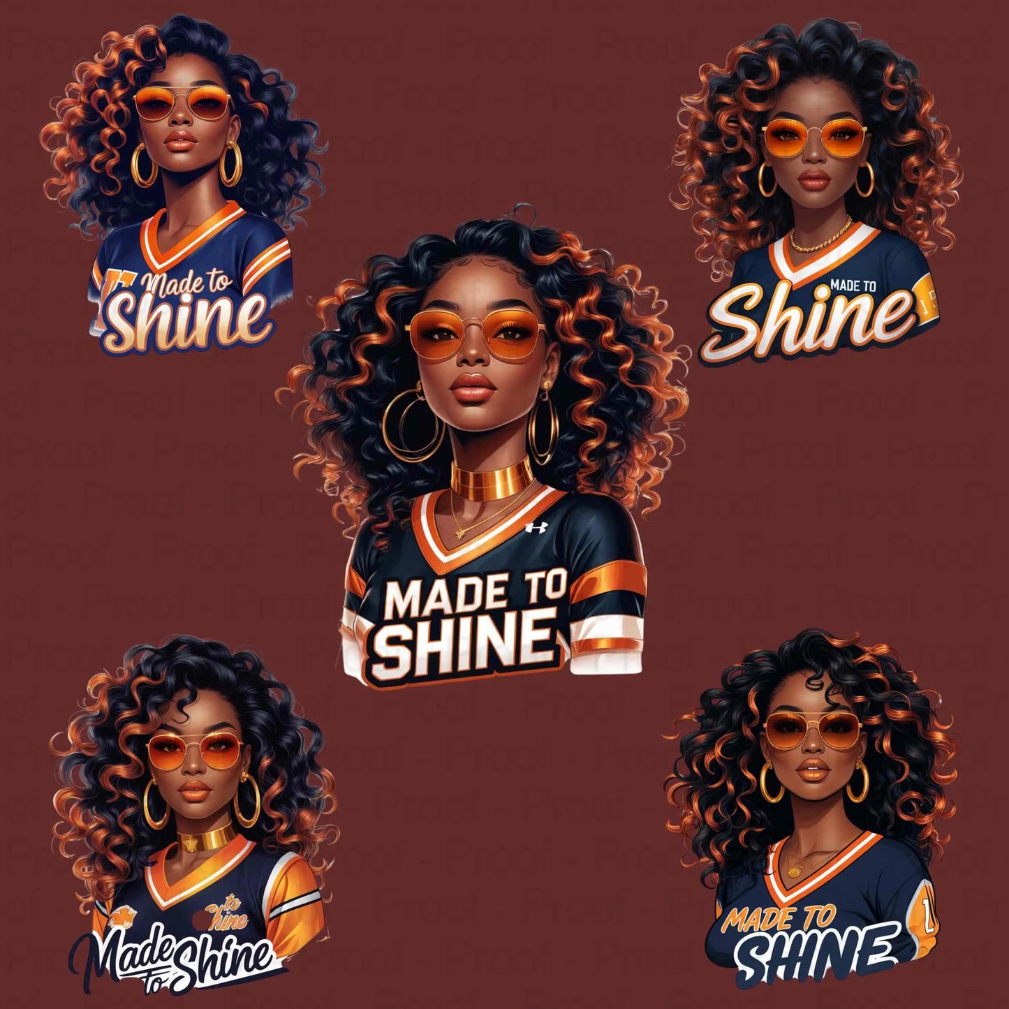 Made to Shine PNG Bundle | 5 Burnt Orange & Gold Afro Queen Clipart Files | High-Res Transparent PNG for Sublimation T-Shirts, Mugs More Digital File Style-Junction Custom Designs & Prints