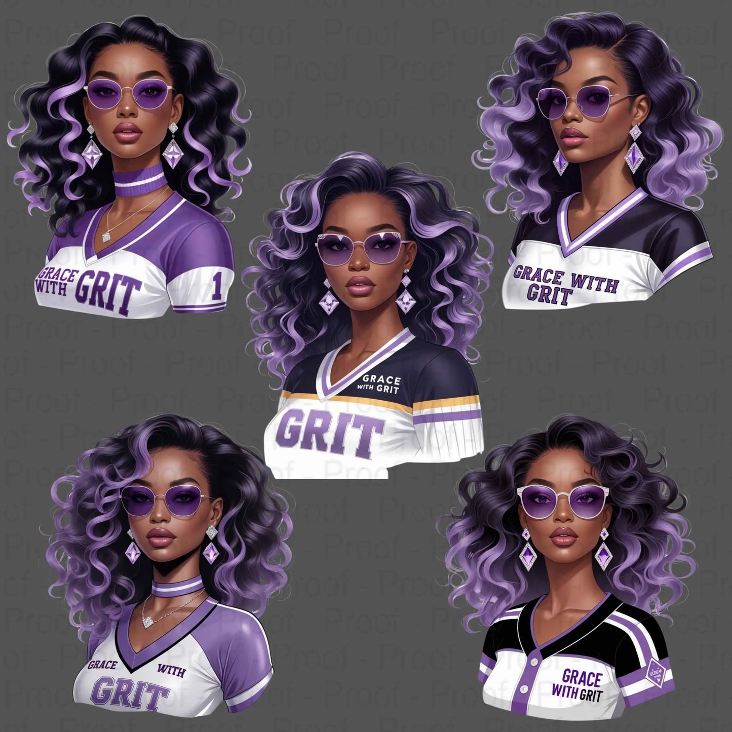 Grace with Grit PNG Bundle | 5 Lavender & White Afro Woman Clipart Files | High-Res Transparent Sublimation PNG for Shirts, Mugs, Totes Digital File Style-Junction Custom Designs & Prints