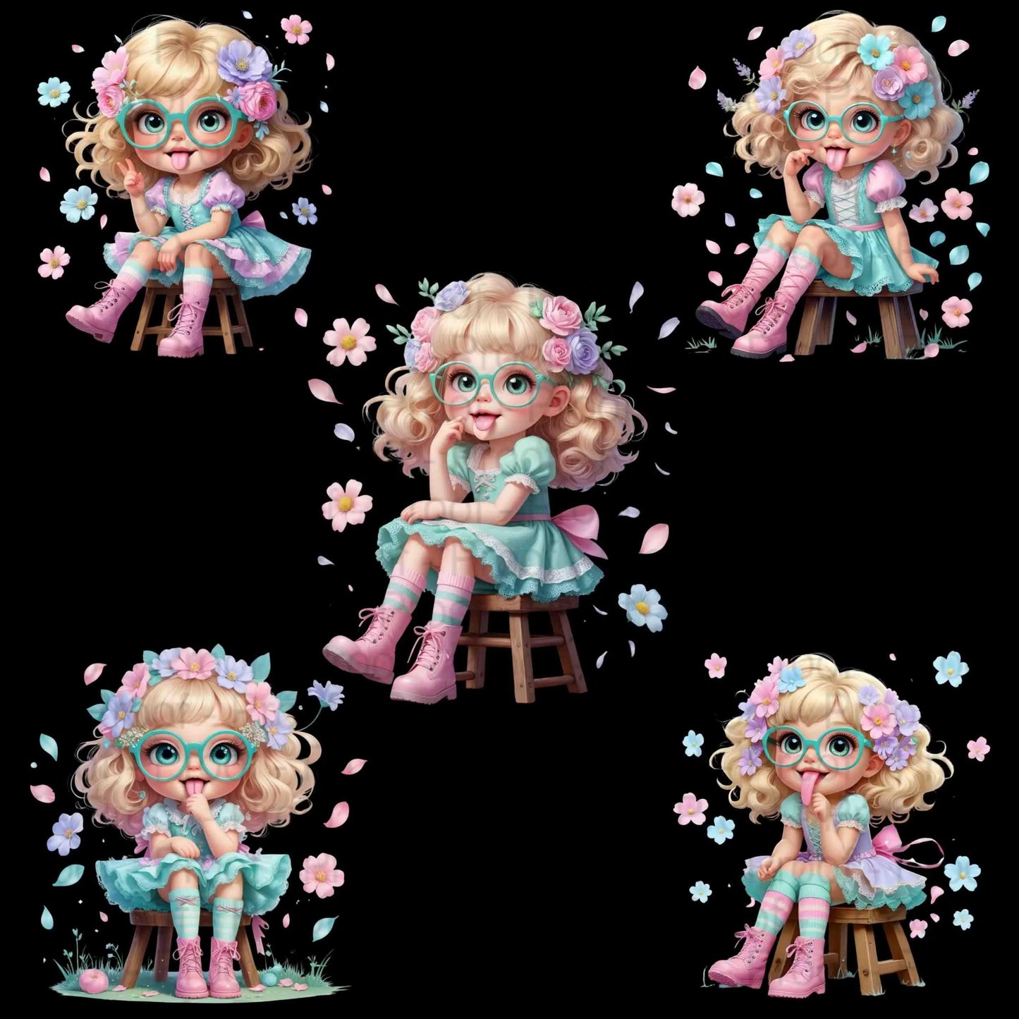 Pastel Girl Clipart PNG Bundle | 5 High-Res Transparent Files for Sublimation, T-Shirts, Mugs, Tote Bags, Wall Art, DIY Crafts Digital File Style-Junction Custom Designs & Prints