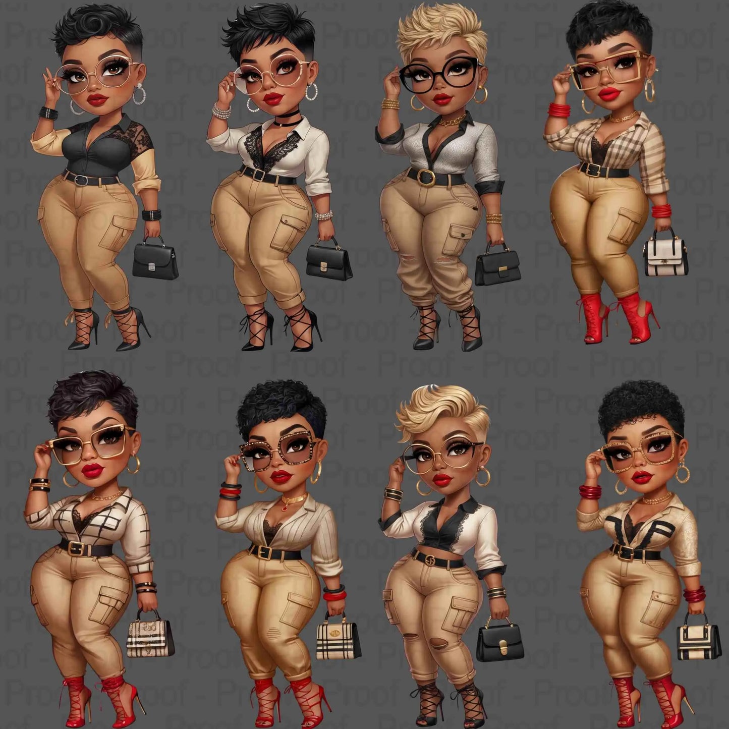 Curvy Chic Woman PNG Bundle | 8 High-Res Transparent Files for Sublimation, T-Shirts, Tote Bags, Mugs, Fashion Branding & Wall Art Digital File Style-Junction Custom Designs & Prints