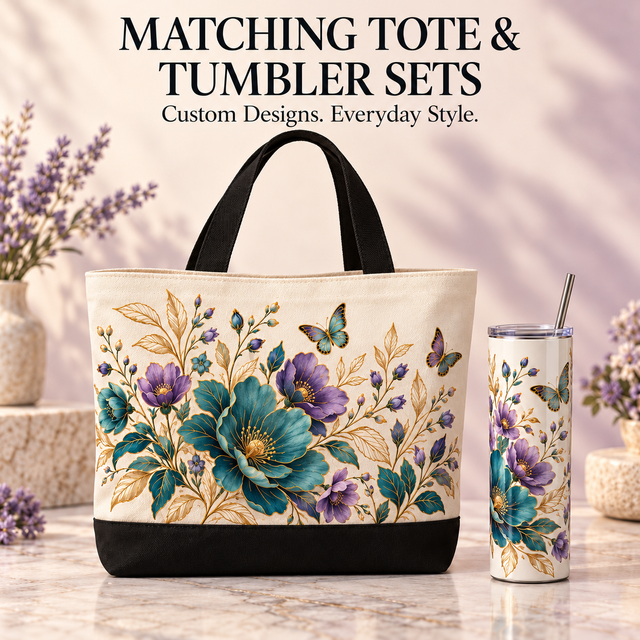 Custom Design Tote Bag & 20 oz Skinny Tumbler Sets