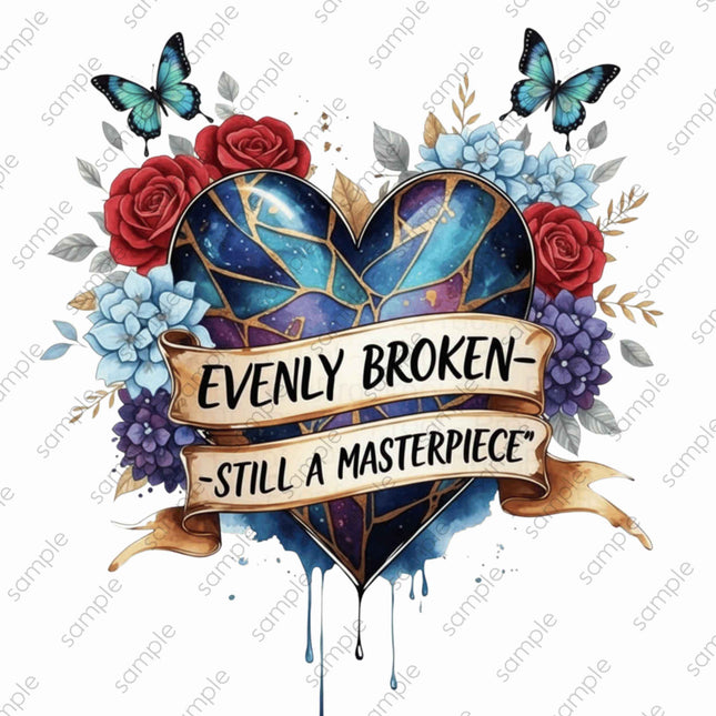 Evenly Broken Still a Masterpiece #3 PNG Instant Download Motivational Quote Floral Heart Design