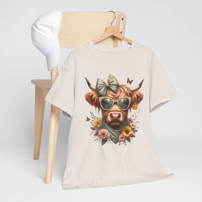 Cow With Sunglasses Tee — Floral Cow Graphic T‑Shirt