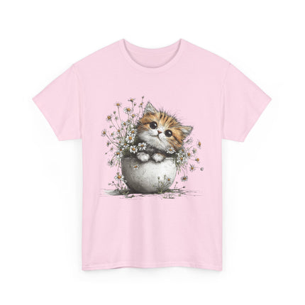 Whimsical Spring Cat #7 - Kitten Reaching for Butterfly Tee | Cute Cat Illustration Shirt