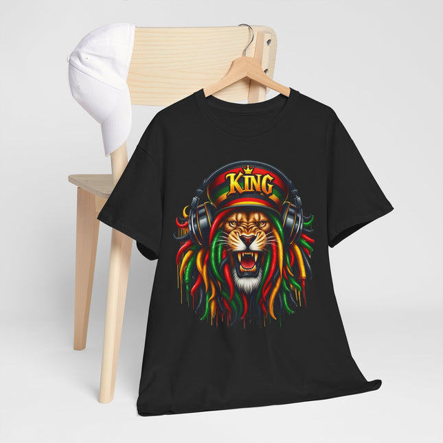 King Lion Rasta Tee — Lion Head with Headphones Graphic T-Shirt