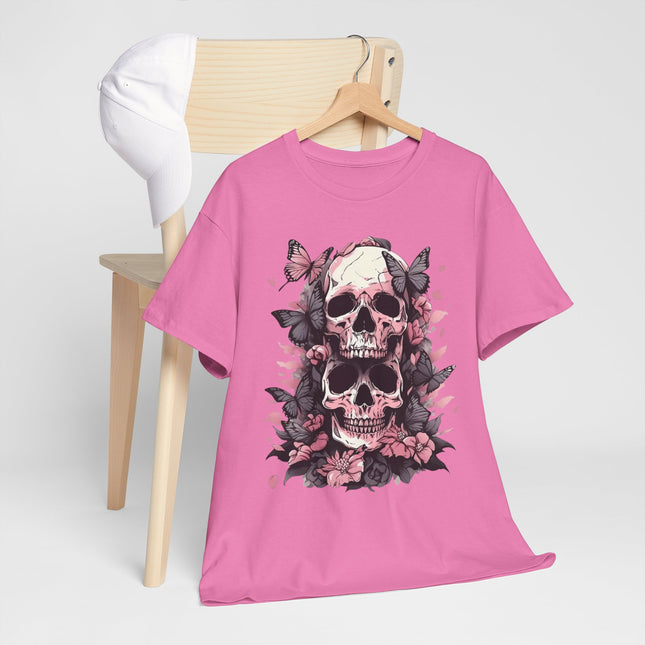 Skull & Pink Roses Tee - Gothic Floral Skull T-Shirt
