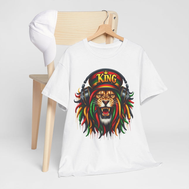 King Lion Rasta Tee — Lion Head with Headphones Graphic T-Shirt