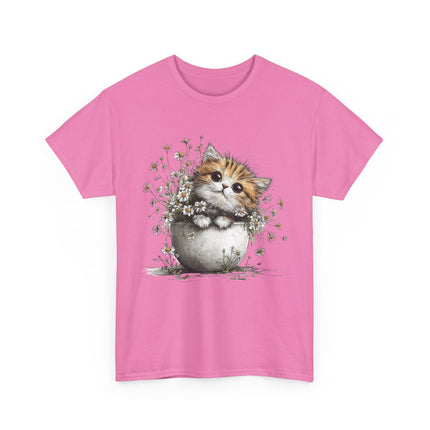 Whimsical Spring Cat #7 - Kitten Reaching for Butterfly Tee | Cute Cat Illustration Shirt