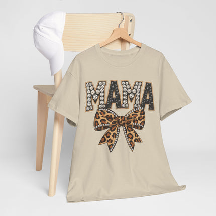 Mama Leopard Bow T-Shirt – Rhinestone Lettering Mother's Day Tee