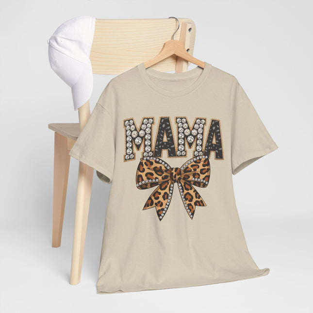 Mama Leopard Bow T-Shirt – Rhinestone Lettering Mother's Day Tee