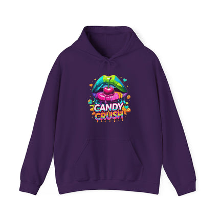 Candy Crush Graphic Hoodie — Colorful Lip & Heart Candy Design