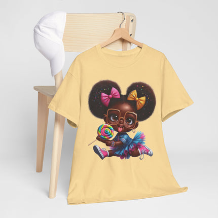 Sweet Pop Princess 🍭 Graphic Tee — Cute Afro Puff Girl with Lollipop