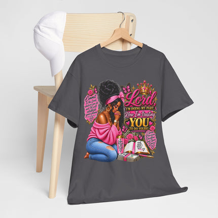 Prayerful Woman T-Shirt — "Lord I'm Using My Pain... Turn It Into Healing For You" Christian Faith Tee