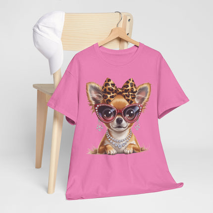 Chic Chihuahua Tee — Leopard Bow & Pearl Dog Graphic T-Shirt
