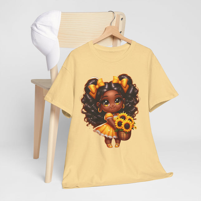 Girl with Sunflowers T-Shirt — Cute African American Girl Graphic Tee
