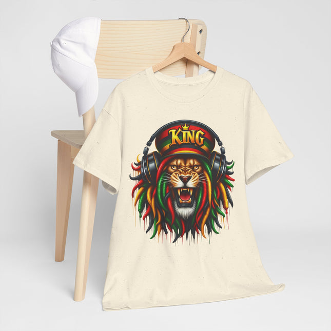 King Lion Rasta Tee — Lion Head with Headphones Graphic T-Shirt