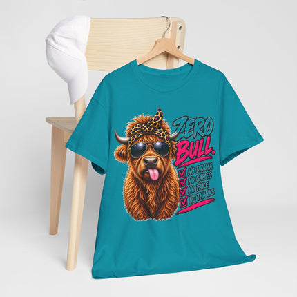 Bull Graphic Tee — "Zero Bull" Funny Highland Cow T‑Shirt