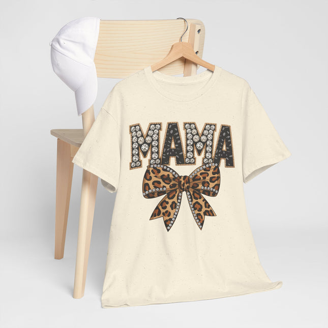 Mama Leopard Bow T-Shirt – Rhinestone Lettering Mother's Day Tee