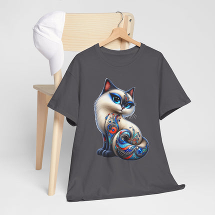Cat Art T-Shirt — Whimsical Paisley Siamese Graphic Tee