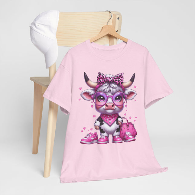 Cow Cute Pink Graphic Tee — Adorable Cow Girl Illustration T-Shirt
