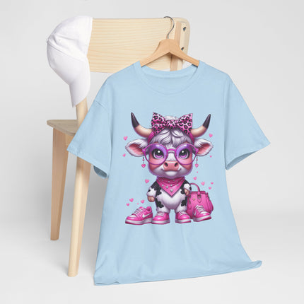 Cow Cute Pink Graphic Tee — Adorable Cow Girl Illustration T-Shirt