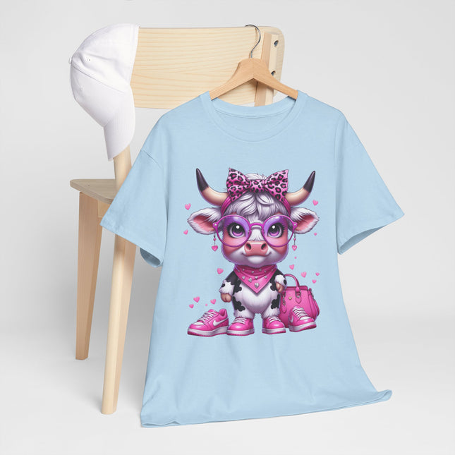 Cow Cute Pink Graphic Tee — Adorable Cow Girl Illustration T-Shirt